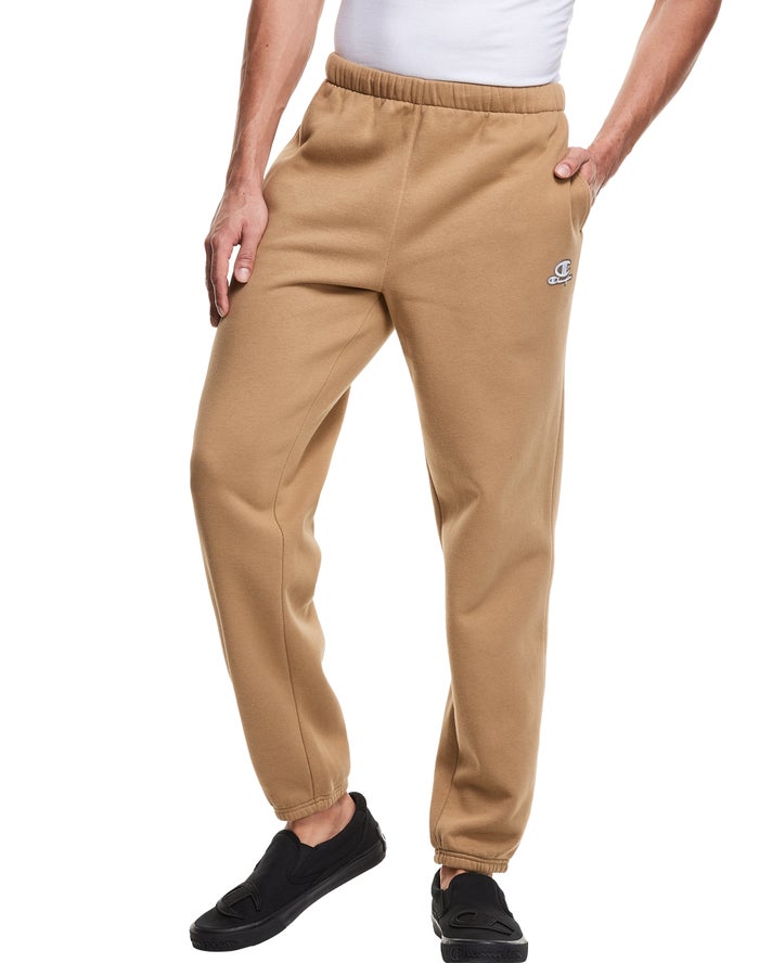 Champion Mens Pants NZ - Classic Fleece Embroidered Logo Khaki ( 1657-MNUPW )